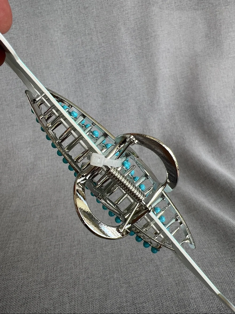 Sunday State Large Metal Claw Jaw hair clip Silver Turquoise Beads Encrusted 2
